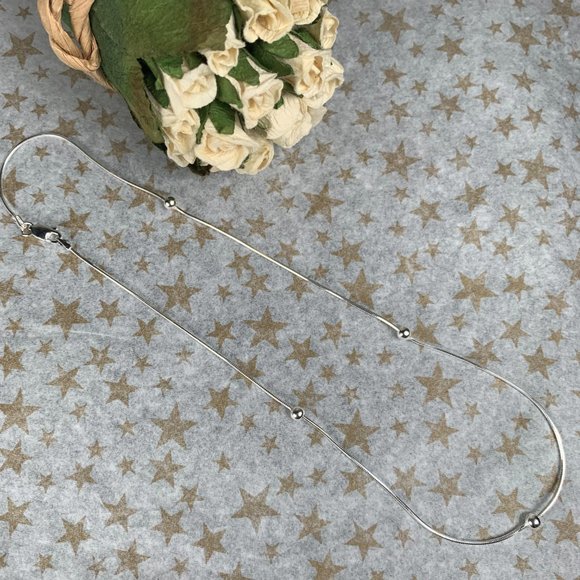 NEW 18" Real Silver Square Snake Chain & Bead Stationed Necklace - Picture 3 of 7